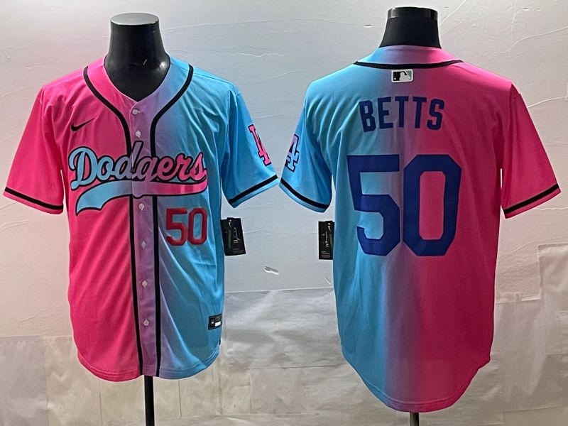 Men Los Angeles Dodgers #50 Betts Blue pink Game 2025 Nike MLB Jersey style 004